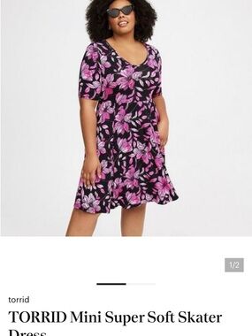 torrid Black Mini Skater Dress with Pink Floral Print